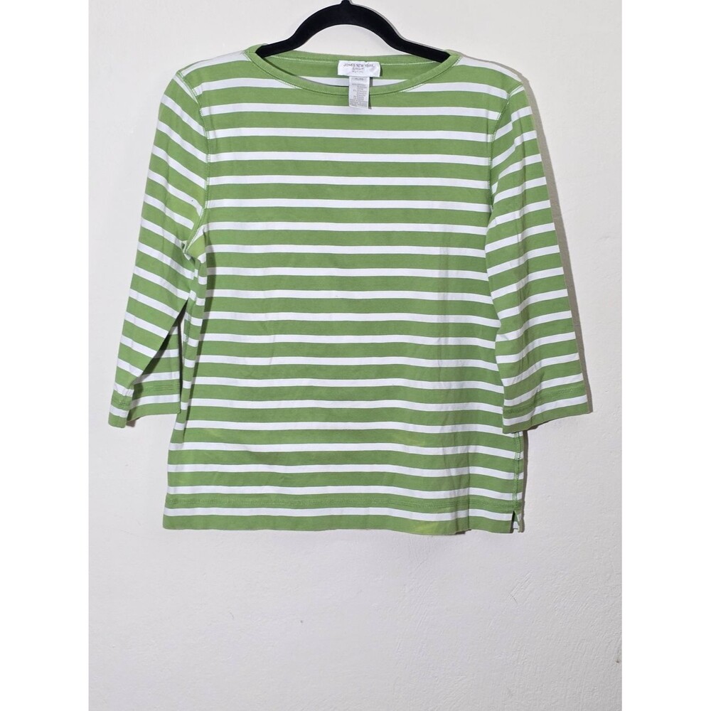 Jones New York Sport Petite Green and White Striped Top